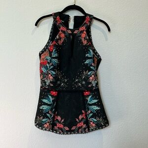 Vintage bebe Black Floral Brocade Halter Top